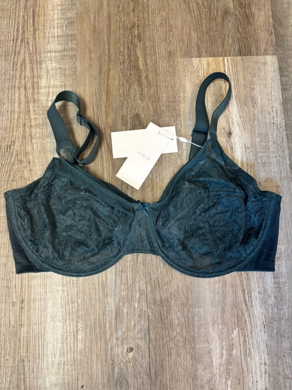 HSIA NWT Sheer Lace Underwire Bra in Deep Teal Green